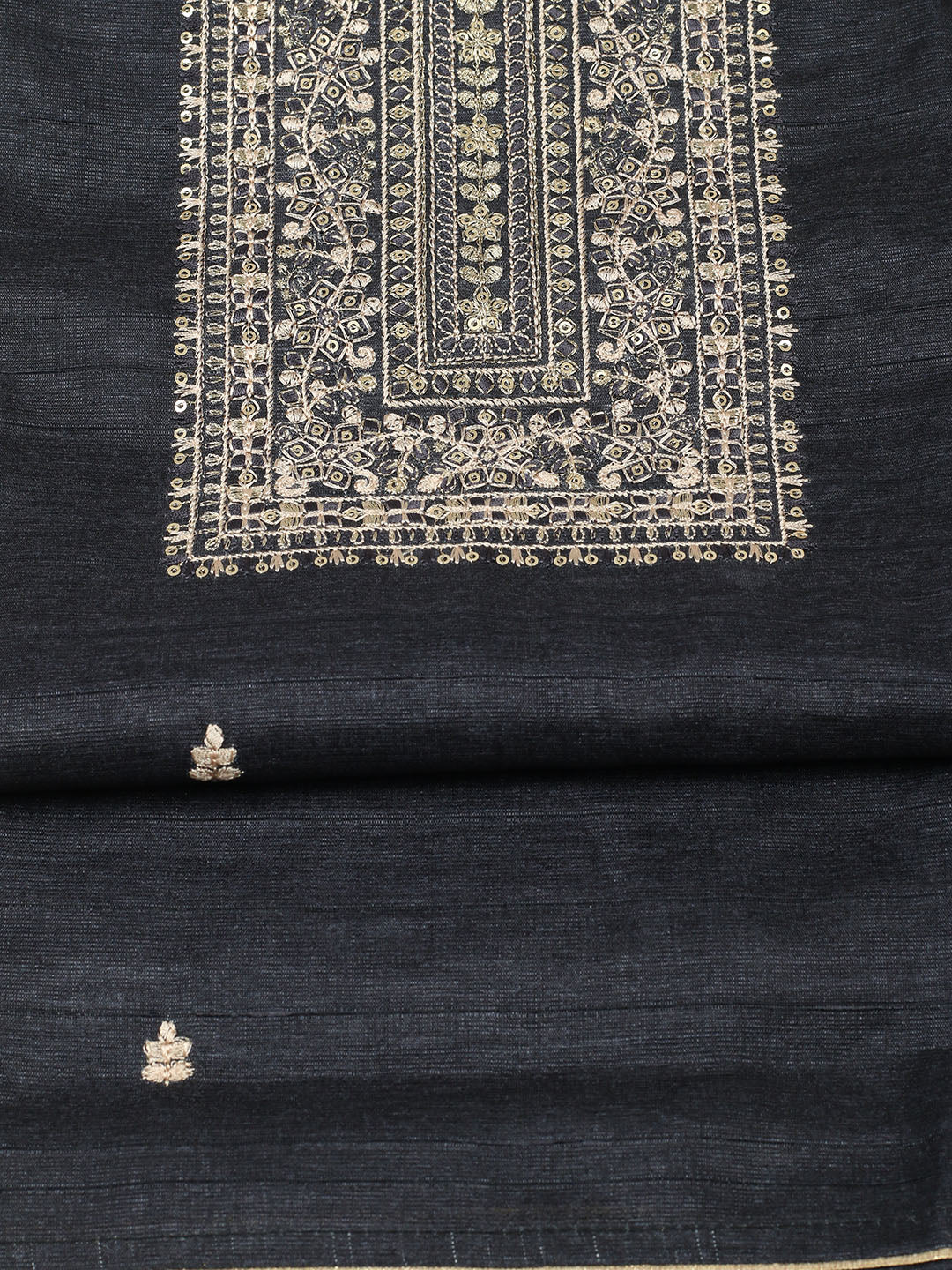 Embroidered Chanderi Unstitched Suit With Pant &amp; Dupatta