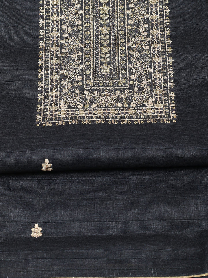 Embroidered Chanderi Unstitched Suit With Pant &amp; Dupatta