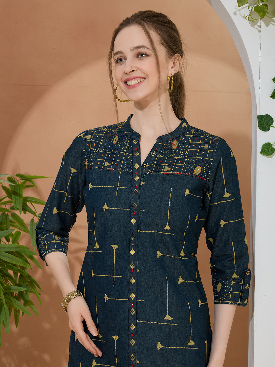 Printed Denim Short Kurti