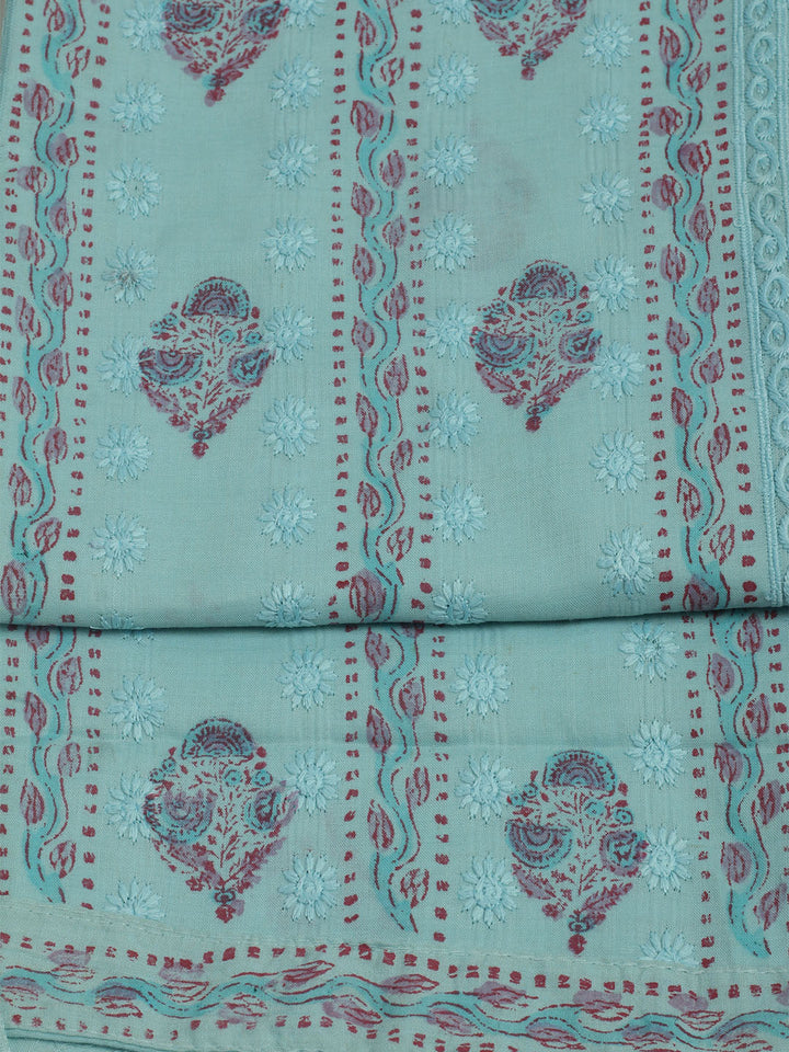 Printed Cotton Unstitched Suit With Pant &amp; Dupatta