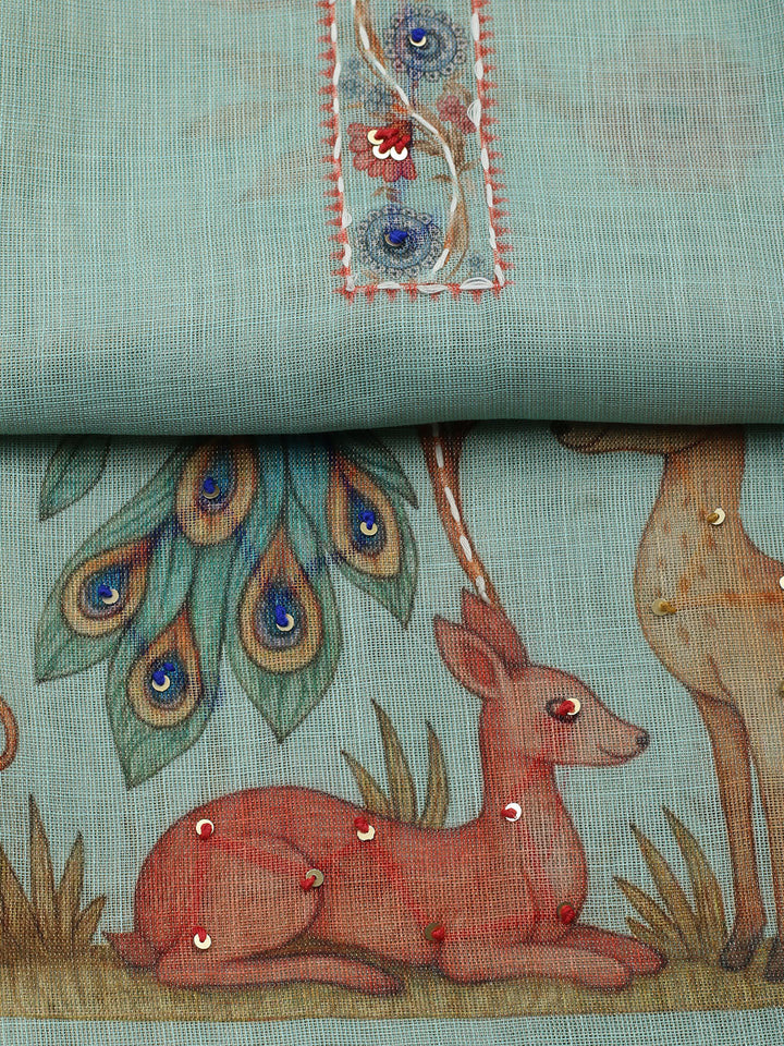 Embroidered Cotton Blend Unstitched Suit With Pant &amp; Dupatta