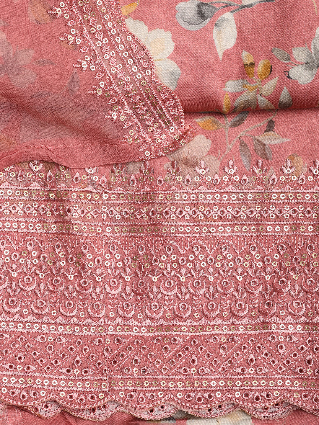 Printed Cotton Blend Unstitched Suit With Dupatta