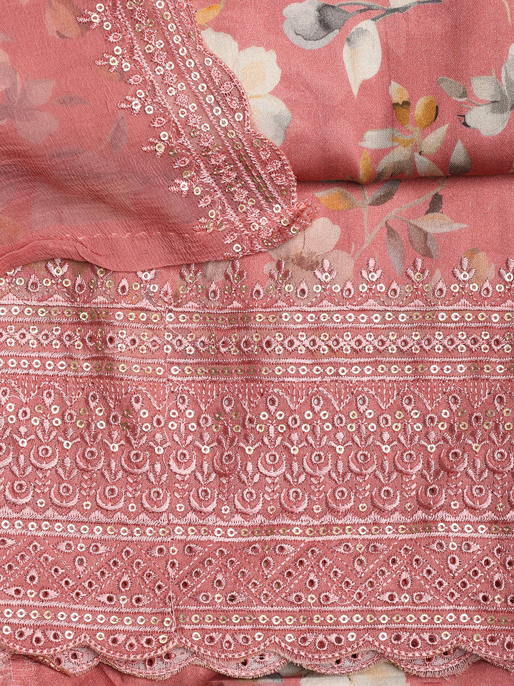 Printed Cotton Blend Unstitched Suit With Dupatta