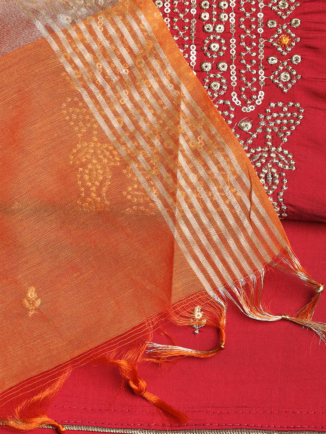 Neck Embroidered Chanderi Unstitched Suit With Dupatta