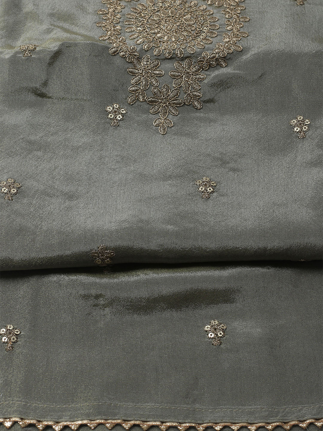 Embroidered Organza Unstitched Kurta With Pant &amp; Dupatta