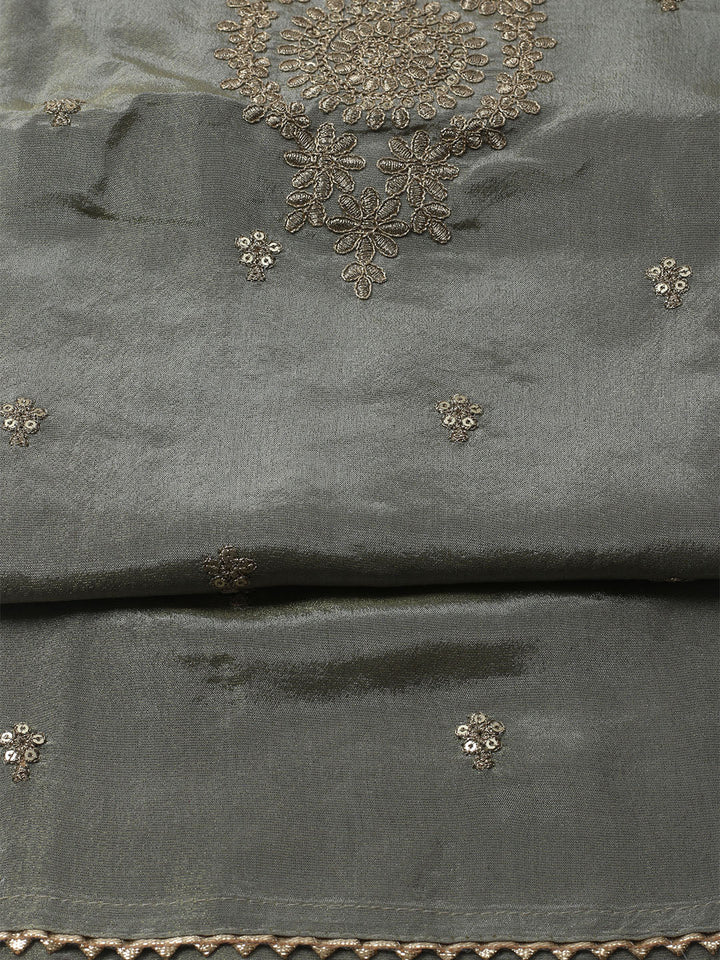 Embroidered Organza Unstitched Kurta With Pant &amp; Dupatta