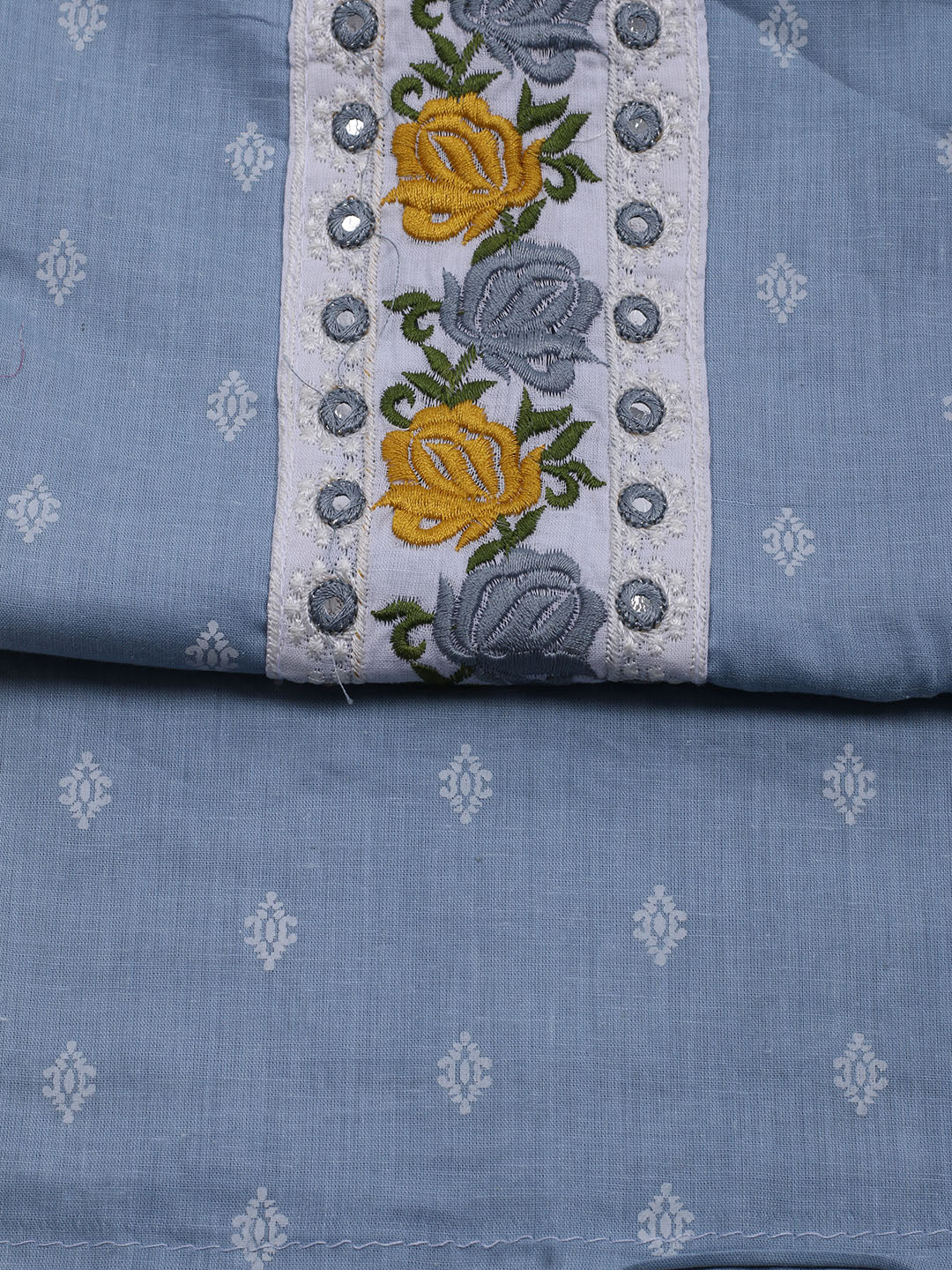Printed Cotton Blend Unstitched Suit With Dupatta