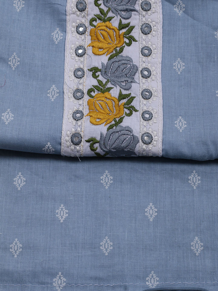 Printed Cotton Blend Unstitched Suit With Dupatta