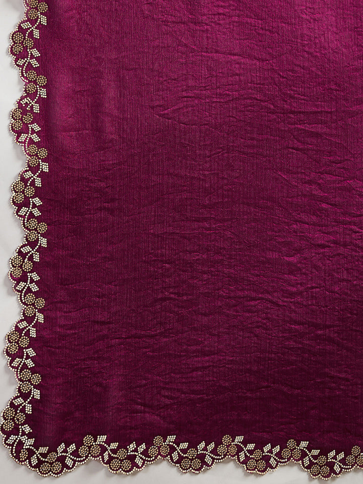 Embroidered Satin Saree