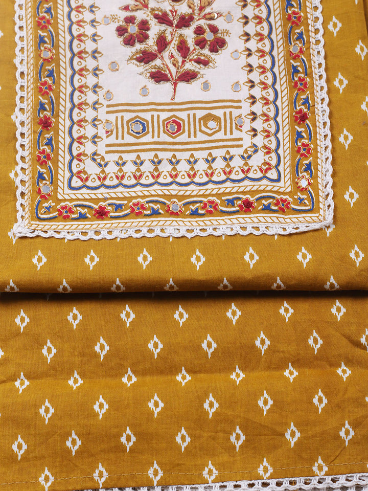 Embroidered Cotton Blend Unstitched Suit With Pant &amp; Dupatta