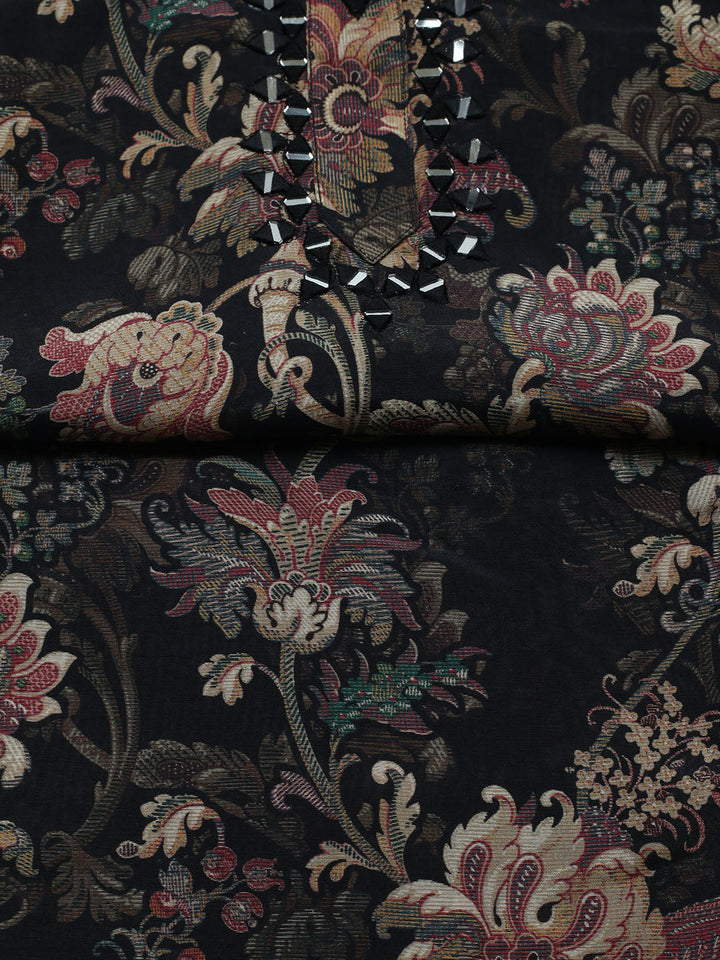 Embellished Muslin Unstitched Suit With Pant &amp; Dupatta