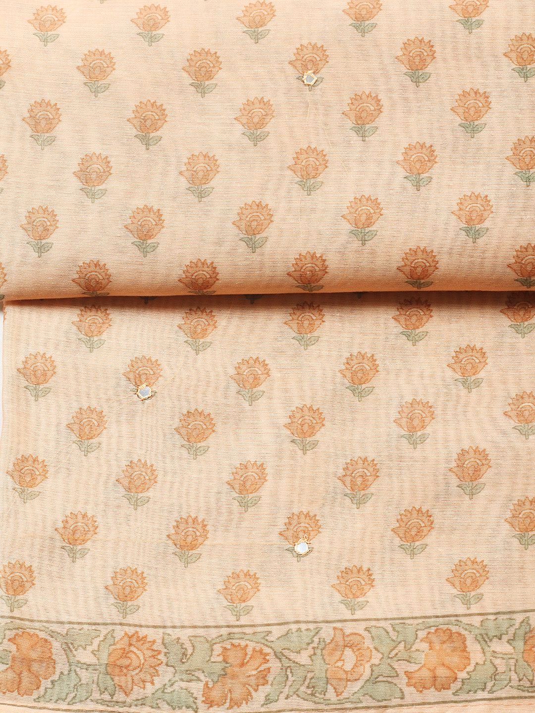 Printed Chanderi Unstitched Suit With Pant &amp; Dupatta