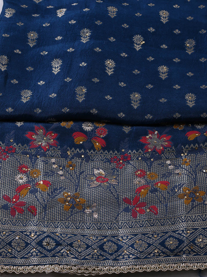 Woven Design Chanderi Unstitched Suit With Pant &amp; Dupatta