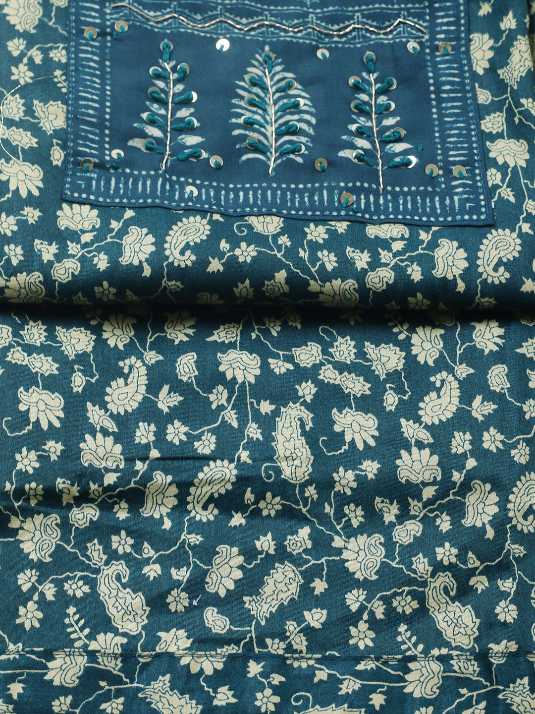 Printed Cotton Blend Unstitched Suit With Pant &amp; Dupatta