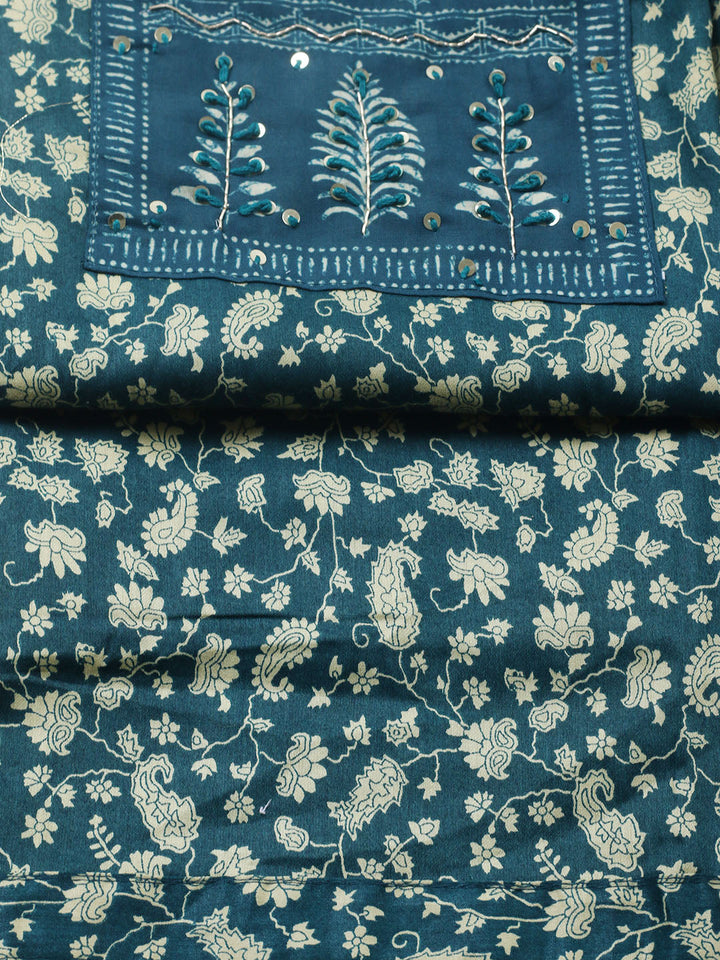 Printed Cotton Blend Unstitched Suit With Pant &amp; Dupatta