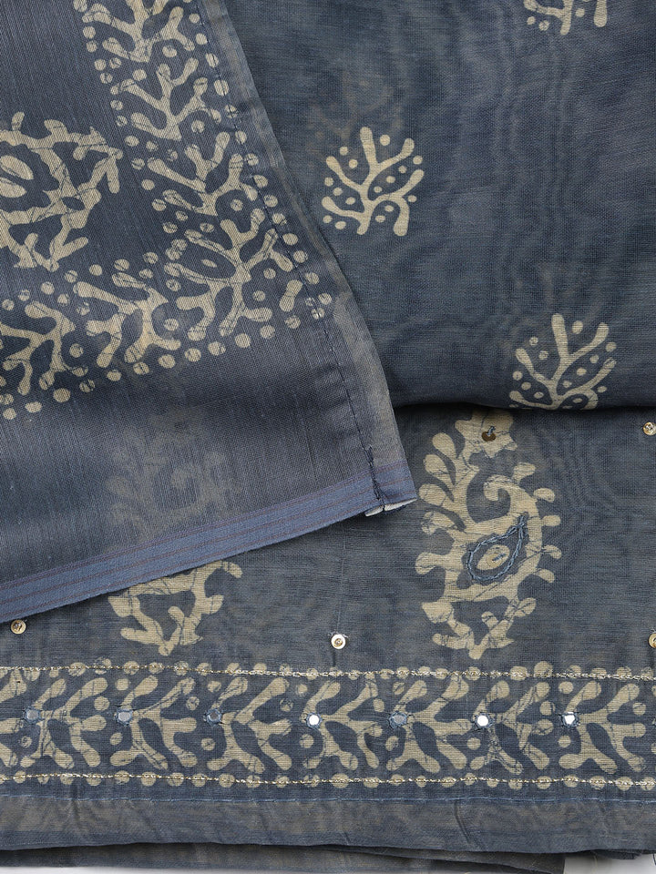 Embroidered Chanderi Unstitched Suit With Dupatta
