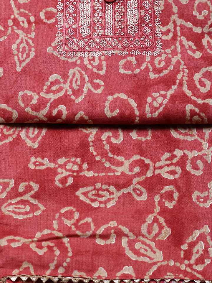 Embroidered Cotton Unstitched Suit With Pant &amp; Dupatta