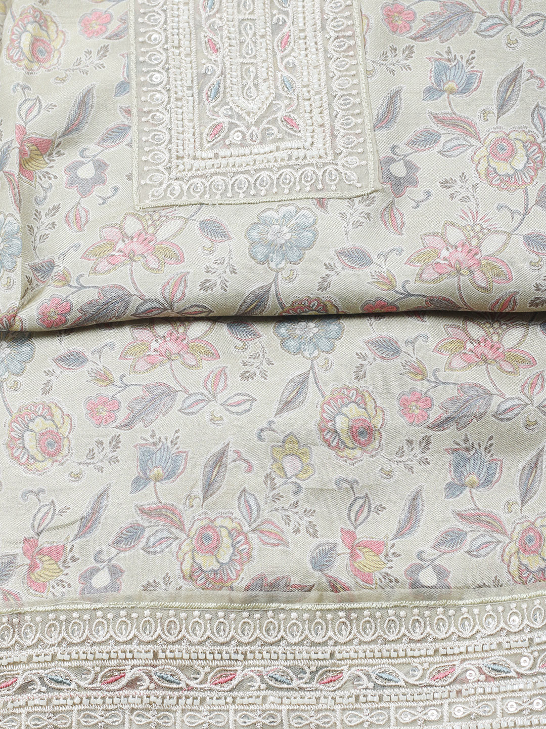 Embroidered Muslin Unstitched Suit With Pant &amp; Dupatta