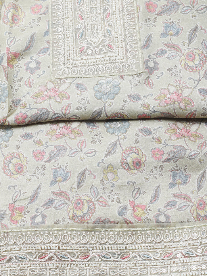 Embroidered Muslin Unstitched Suit With Pant &amp; Dupatta
