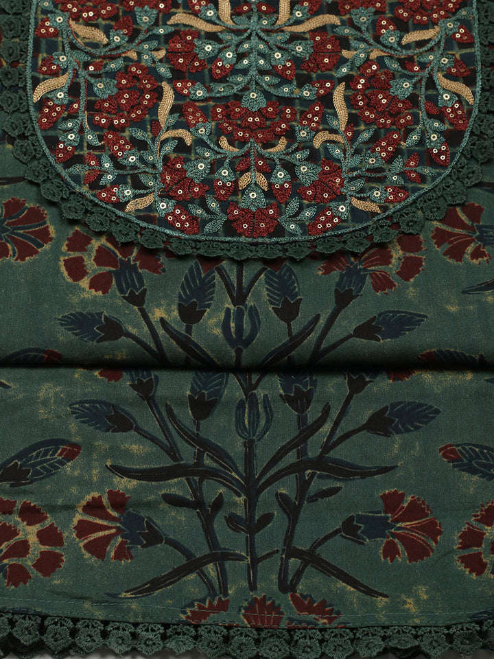 Embroidered Cotton Blend Unstitched Suit With Pant &amp; Dupatta