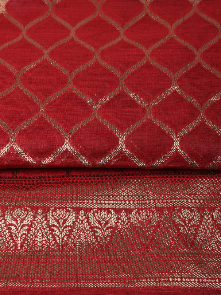 Woven Design Chanderi Unstitched Suit With Pant &amp; Dupatta