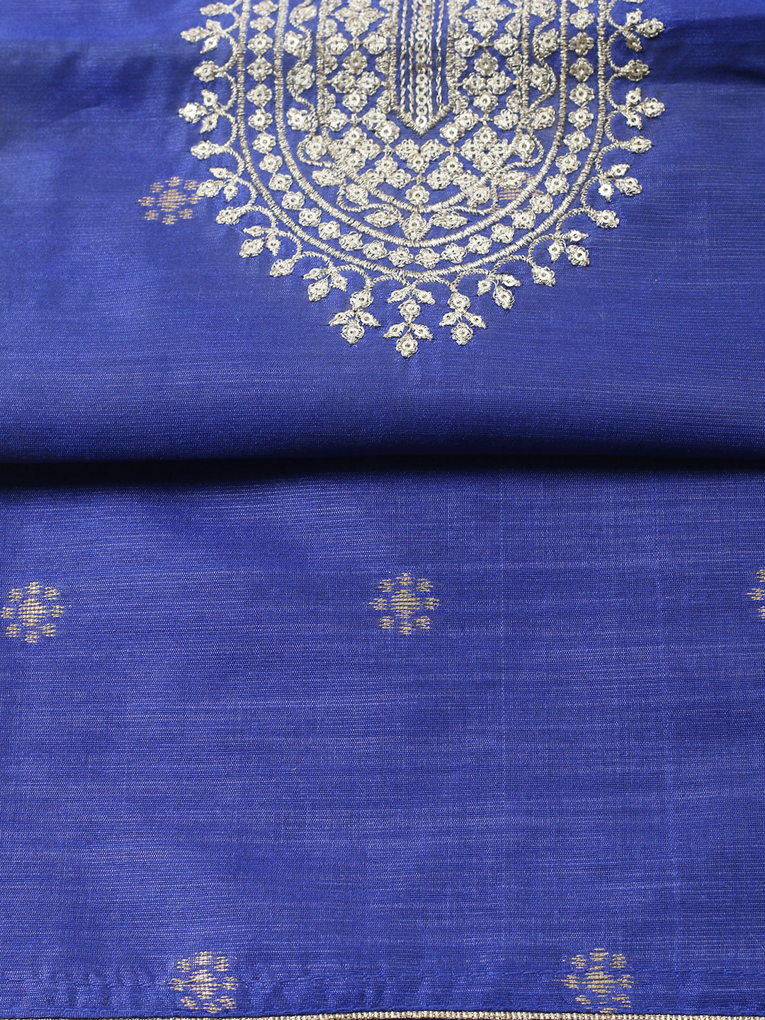 Embroidered Chanderi Unstitched Suit With Pant &amp; Dupatta