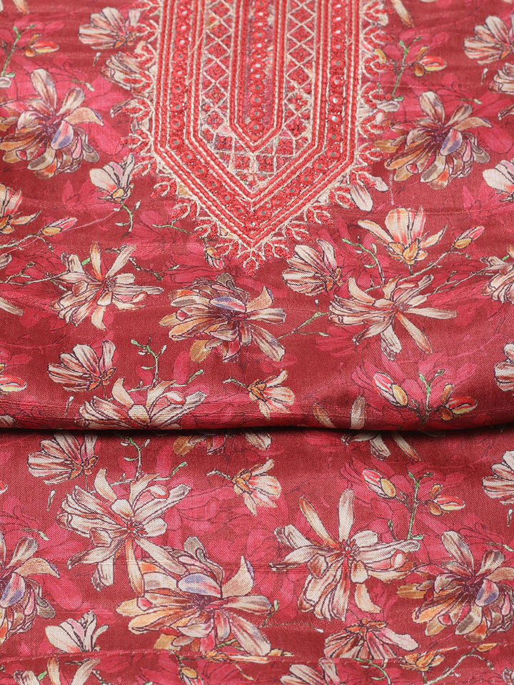 Embroidered Tussar Unstitched Suit With Pant Dupatta