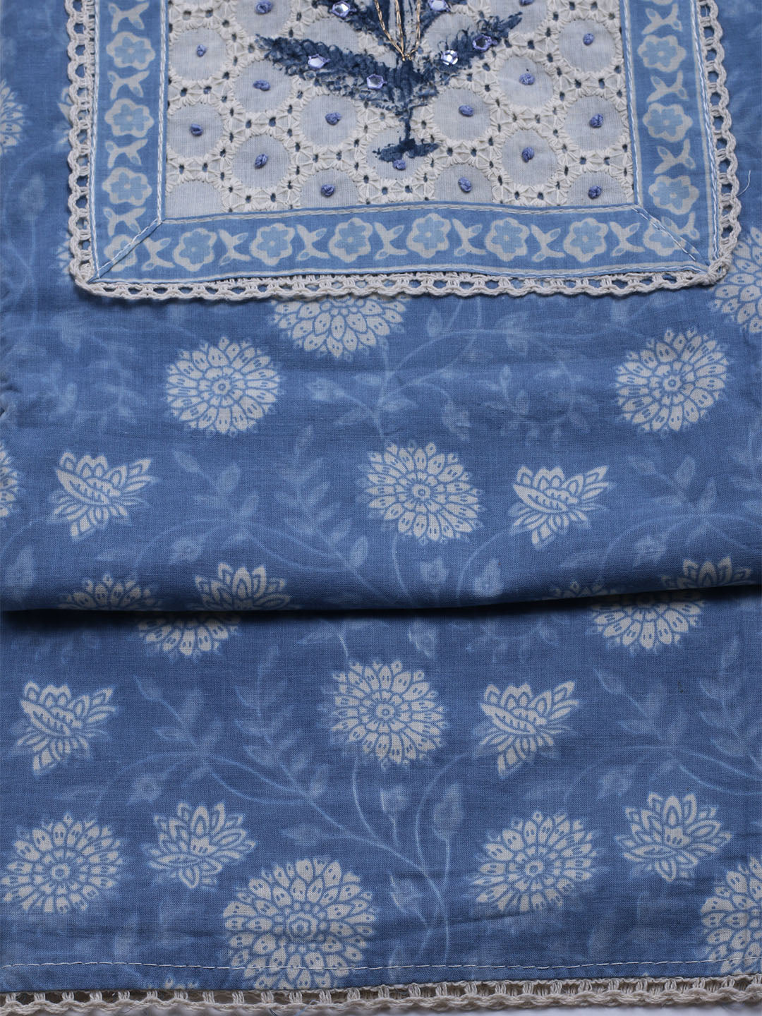 Printed Cotton Blend Unstitched Kurta With Pant &amp; Dupatta