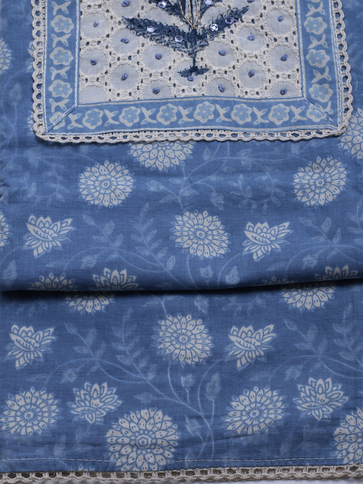Printed Cotton Blend Unstitched Kurta With Pant &amp; Dupatta