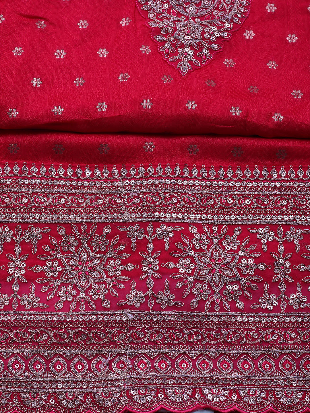 Neck Embroidered Chanderi Unstitched Suit With Dupatta