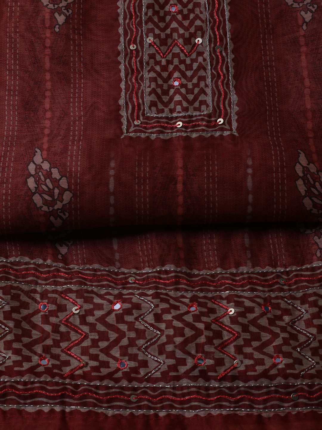Printed Chanderi Unstitched Suit With Dupatta