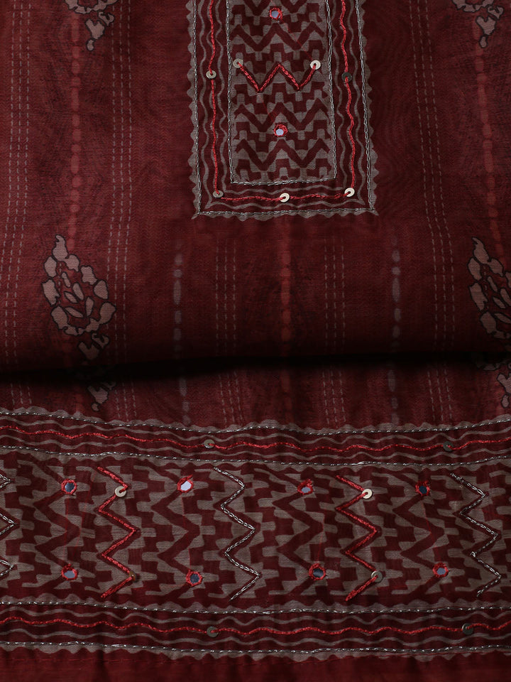 Printed Chanderi Unstitched Suit With Dupatta