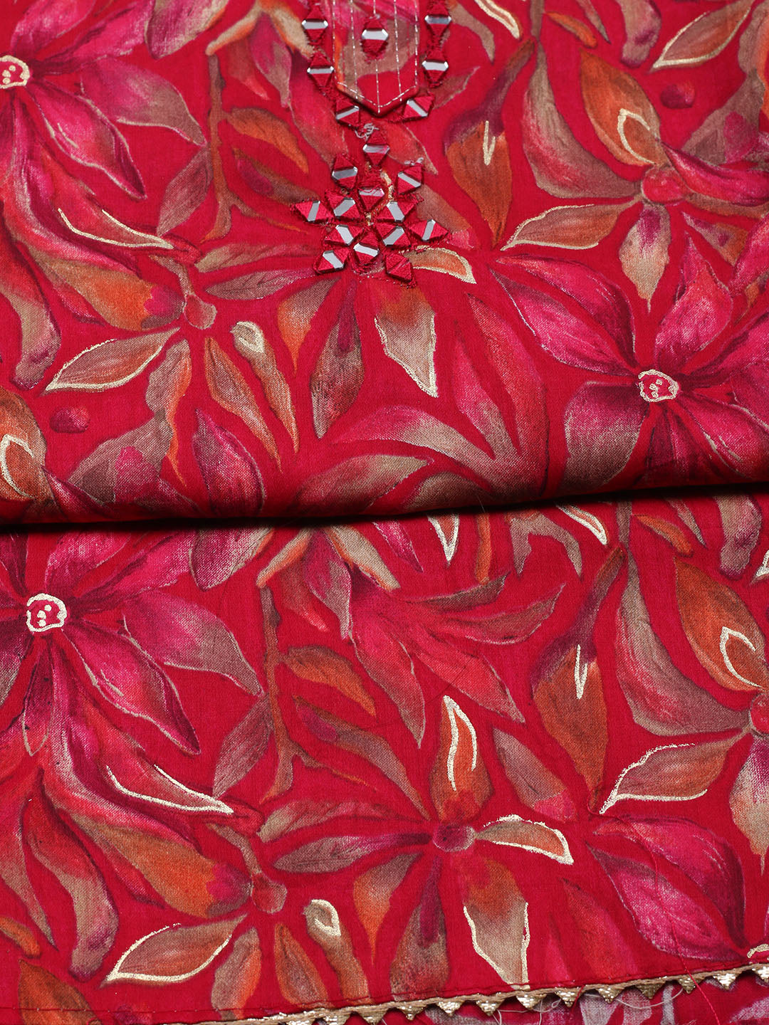 Embroidered Cotton Blend Unstitched Suit With Pant &amp; Dupatta