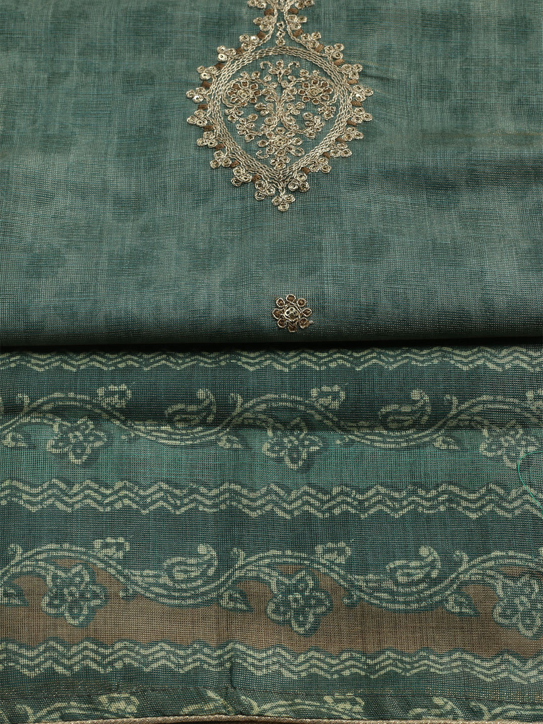 Embroidered Tissue Unstitched Kurta With Pant &amp; Dupatta