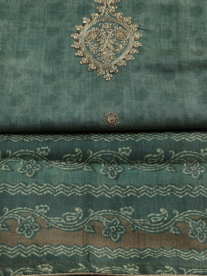 Embroidered Tissue Unstitched Kurta With Pant &amp; Dupatta