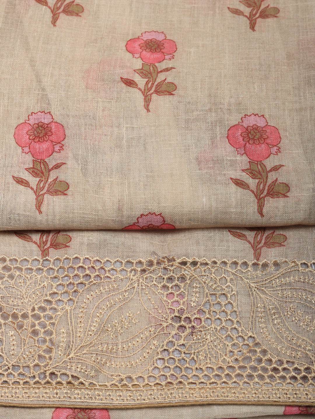 Embroidered Linen Blend Unstitched Suit With Pant &amp; Dupatta
