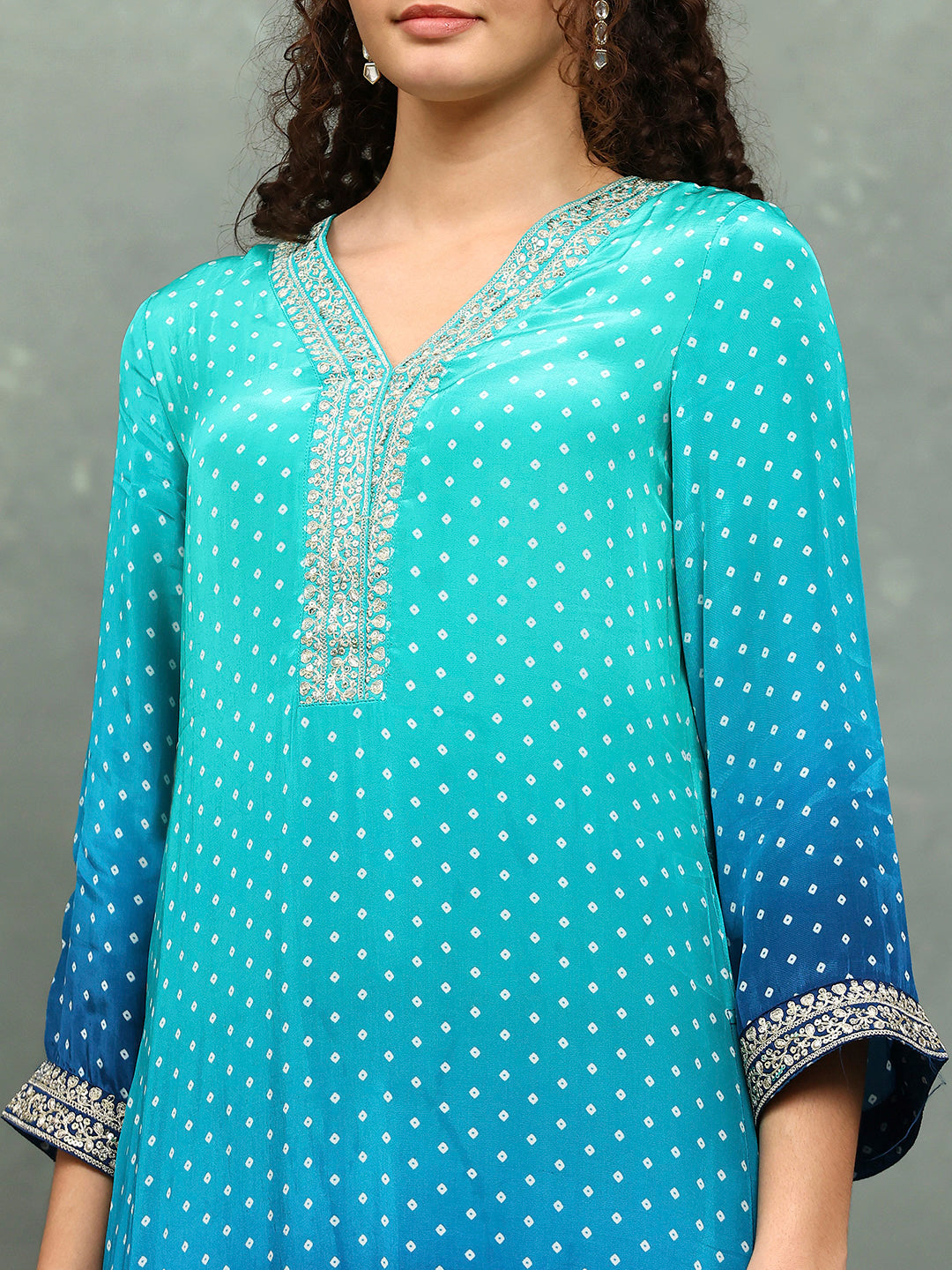 Bandhani Printed Crepe Kurta With Pants &amp; Dupatta