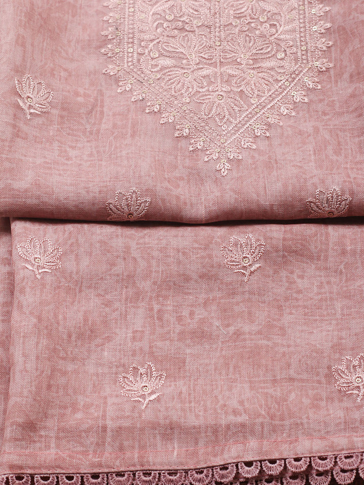 Embroidered Linen Blend UnstitchedSuit With Pant &amp; Dupatta