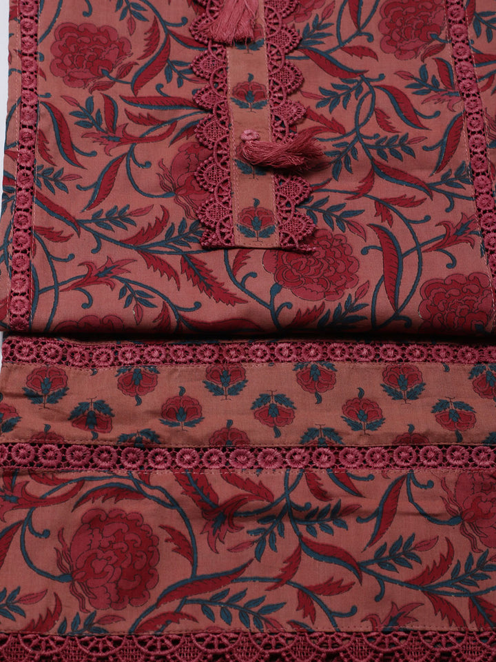 Embroidered Cotton Blend Unstitched Suit With Pant &amp; Dupatta