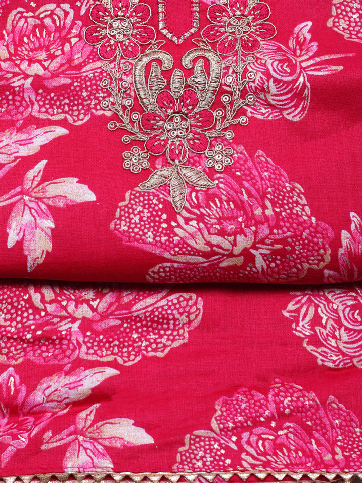 Embroidered Cotton Unstitched Suit With Pant &amp; Dupatta