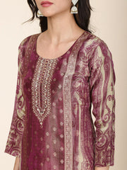 Neck Embroidery Tissue Kurta With Pants & Dupatta