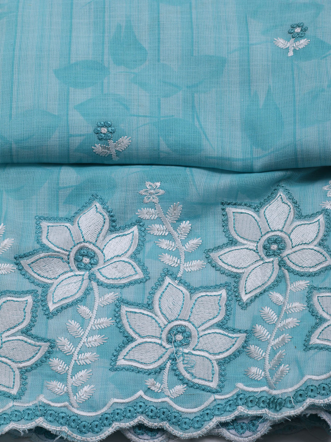 Neck Embroidered Cotton Blend Unstitched Suit With Dupatta