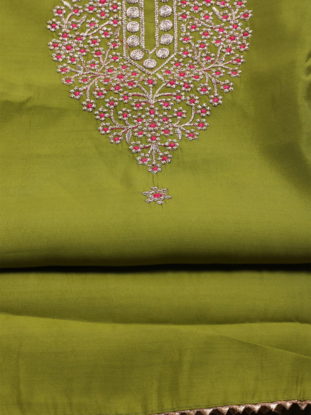 Neck Embroidered Chanderi Unstitched Suit With Dupatta