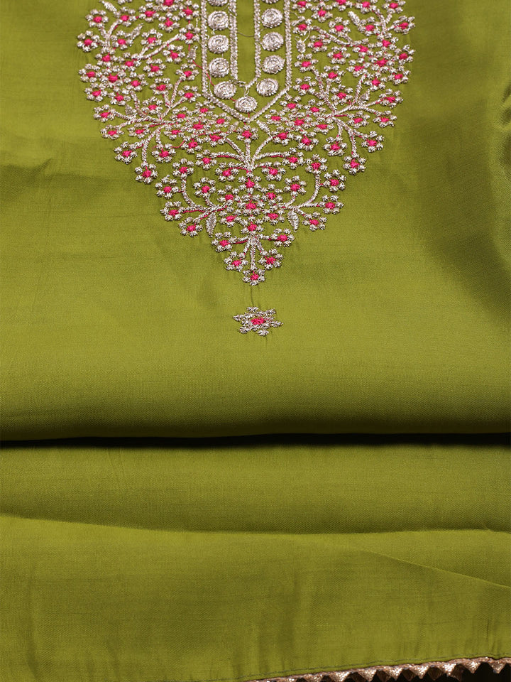Neck Embroidered Chanderi Unstitched Suit With Dupatta