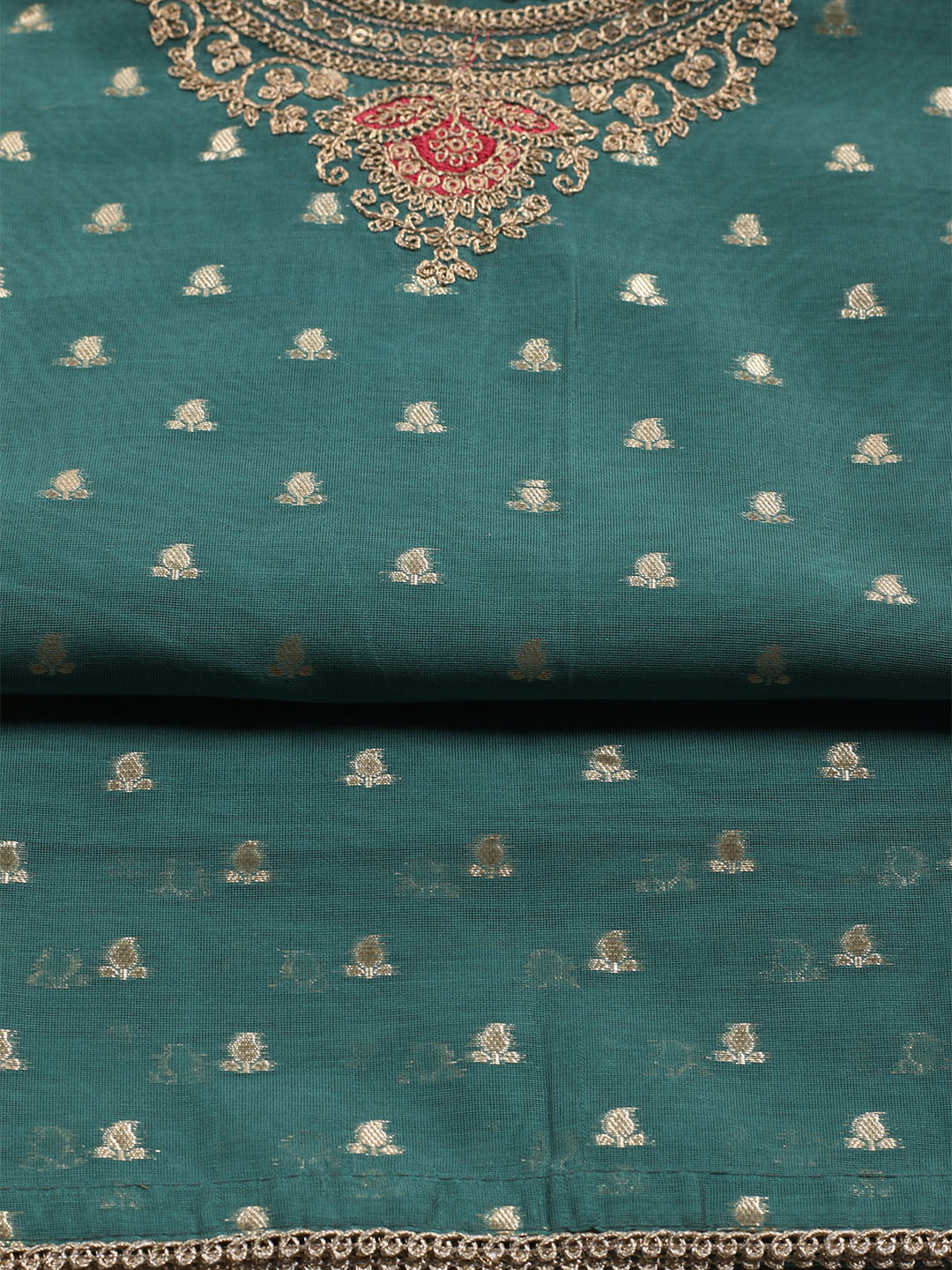 Neck Embroidered Chanderi Unstitched Suit With Dupatta