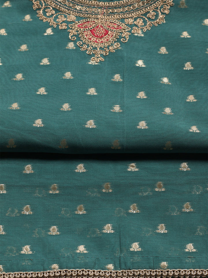 Neck Embroidered Chanderi Unstitched Suit With Dupatta