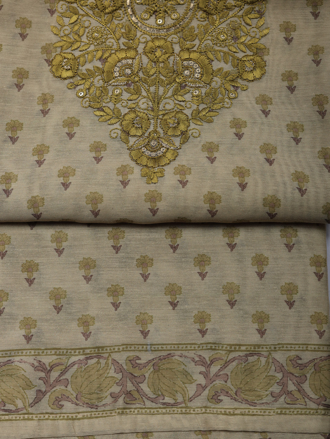 Embroidered Cotton Blend Unstitched Suit With Pant &amp; Dupatta