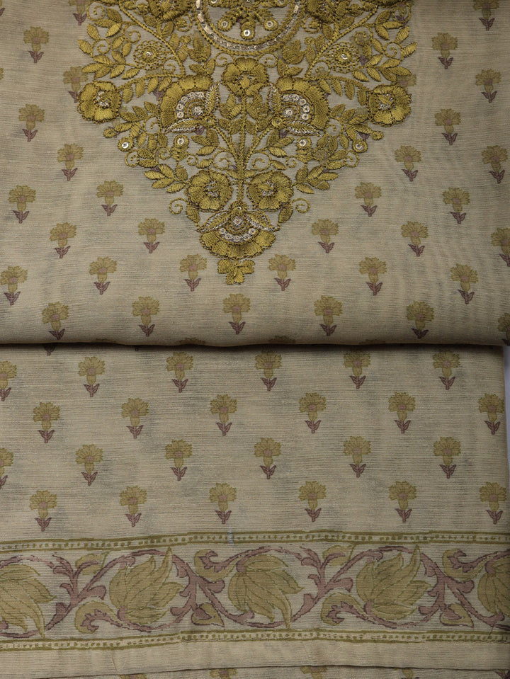 Embroidered Cotton Blend Unstitched Suit With Pant &amp; Dupatta