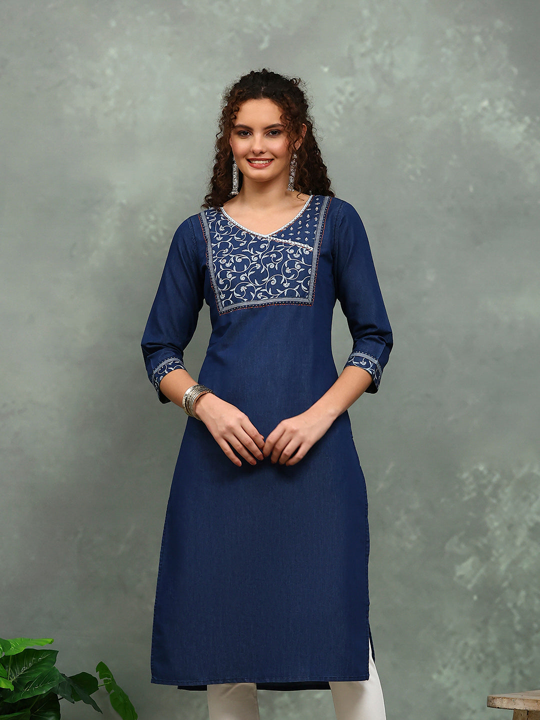 Printed Denim Kurta