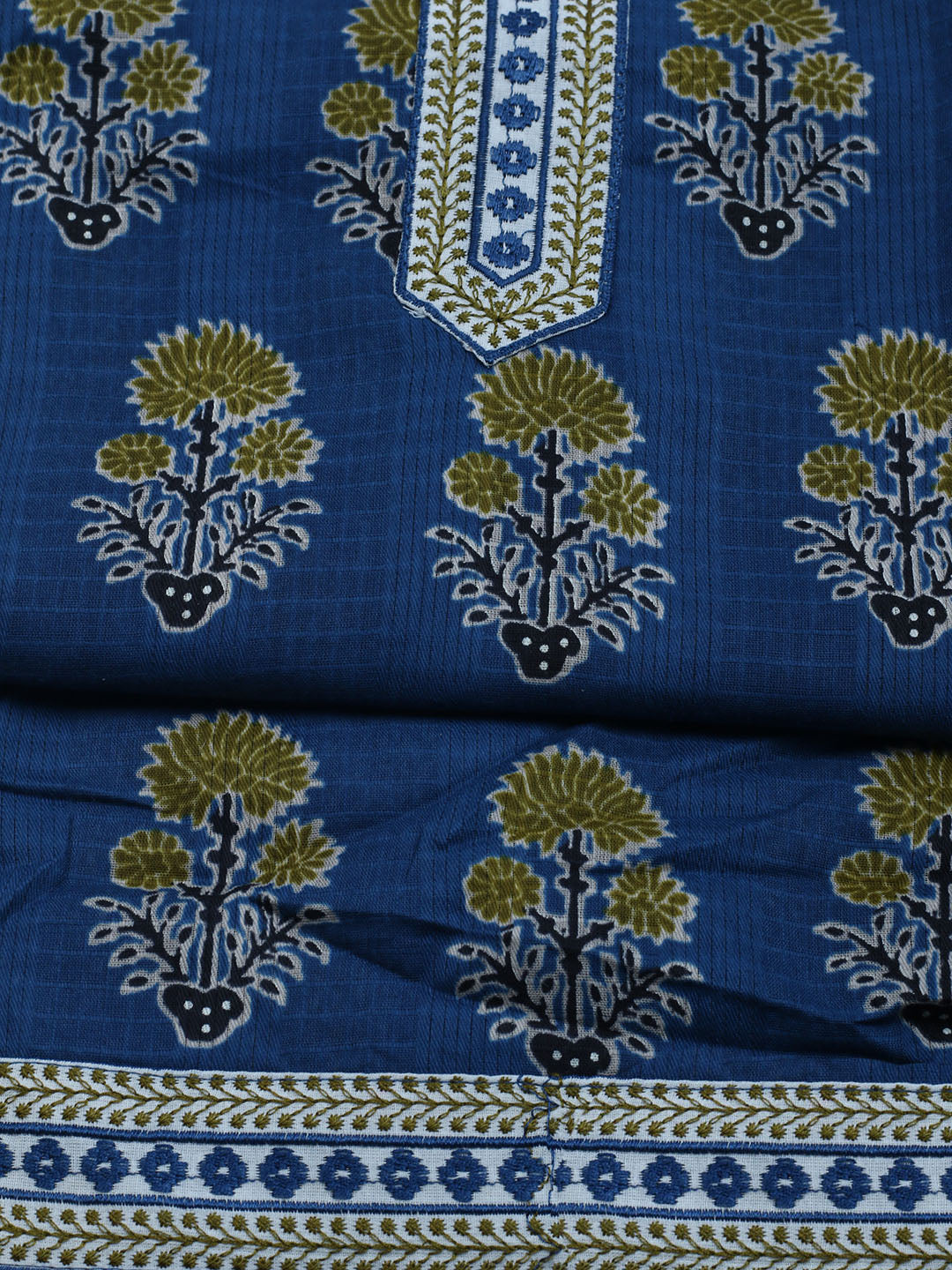 Neck Embroidered Cotton Blend Unstitched Suit With Dupatta